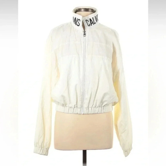Calvin Klein | Ivory Full Front Zipper Windbreaker Jacket Women’s Size L Large - Picture 3 of 5